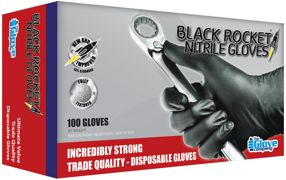 Black Rocket Nitrile Disposable Gloves Large Box of 100