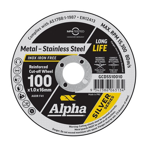 Alpha Silver Cutting Wheel 100 x 1 x 16mm