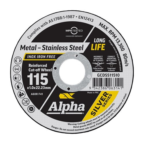 Alpha Silver Cutting Wheel 115 x 1 x 22mm