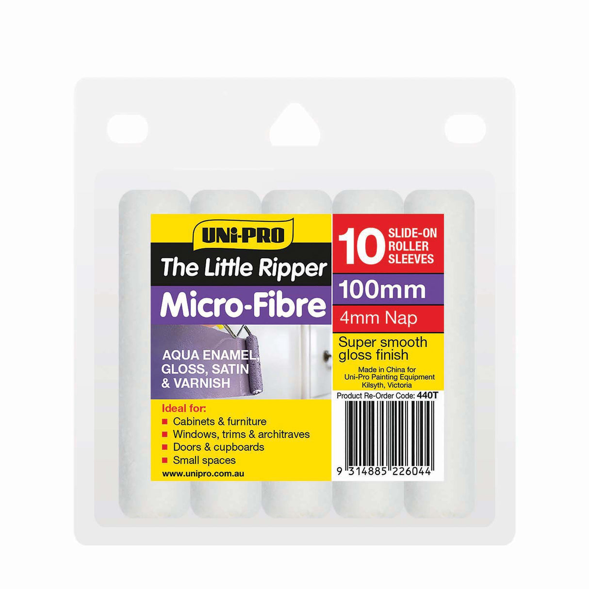Uni-Pro Little Ripper 100mm Microfibre Covers 4mm Nap 10 Pack