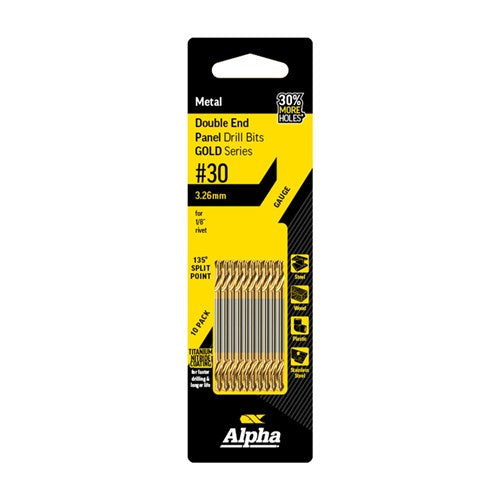 Alpha Double Ended Panel Drill Bit #30 3.26mm 10 Pack