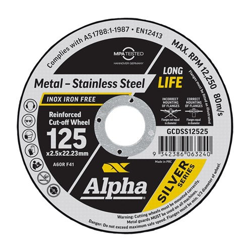 Alpha Silver Cutting Wheel 125 x 2.5 x 22mm