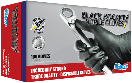 Black Rocket Nitrile Disposable Gloves Extra Large Box of 100